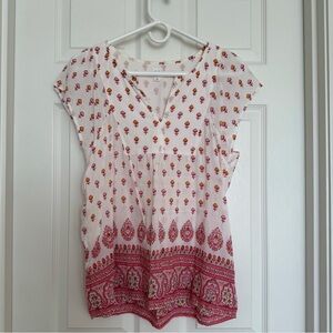GAP Cream Floral Cap-Sleeve V-Neck Boho Blouse – Size S